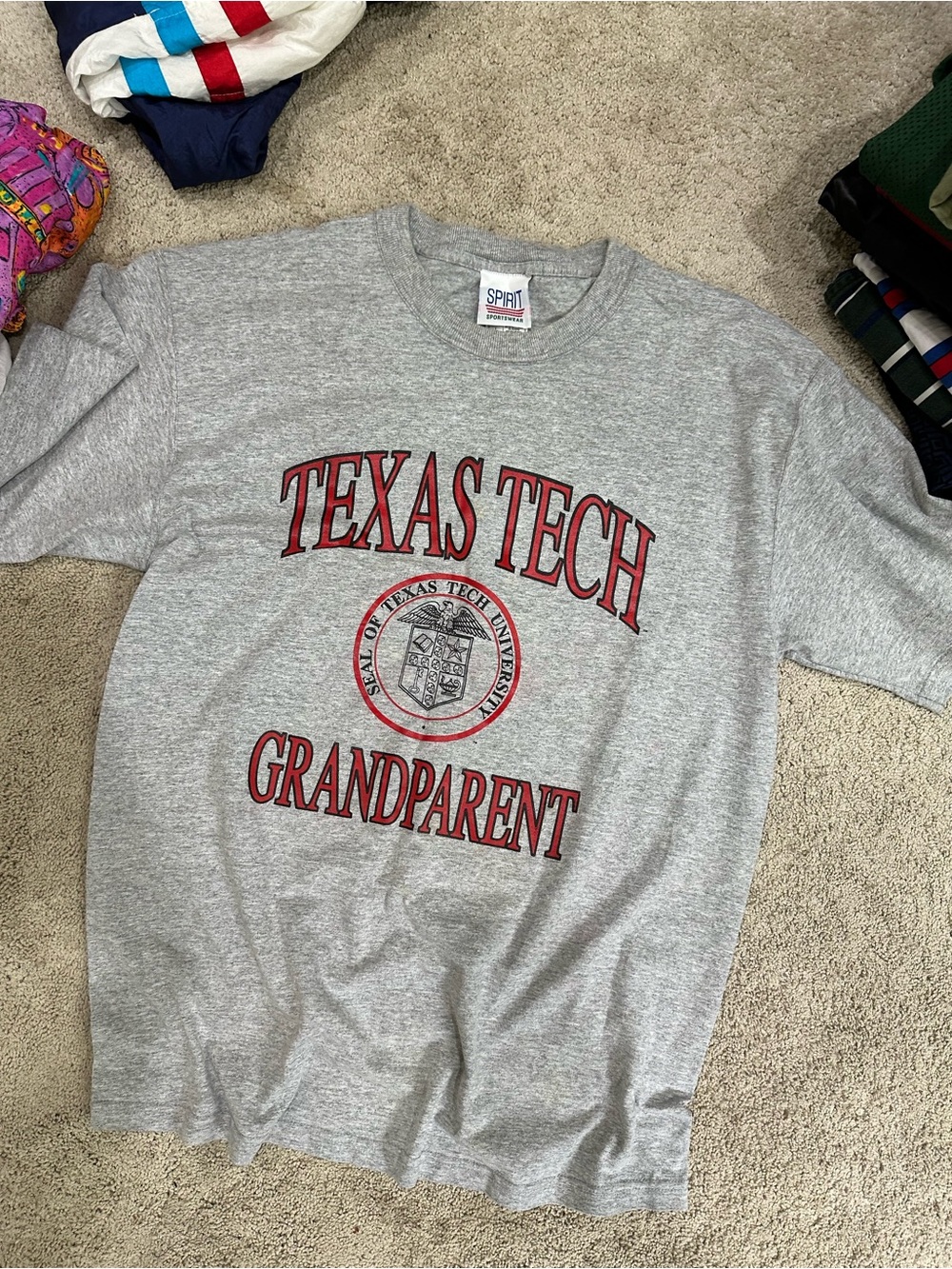 Spirit Gray Texas Tech 'Grandparent' Crew Tee with Red Print